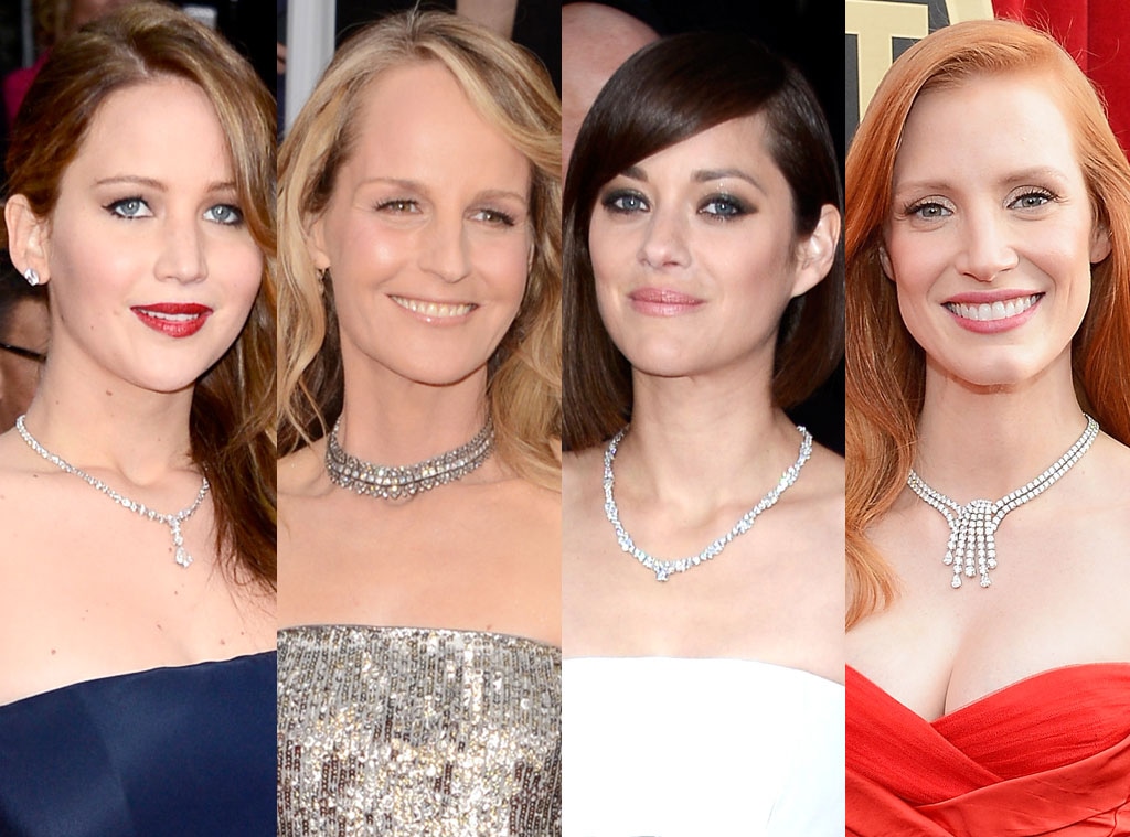 SAG Necklace Trends, Jennifer Lawrence, Helen Hunt, Jessica Chastain, Marion Cotillard