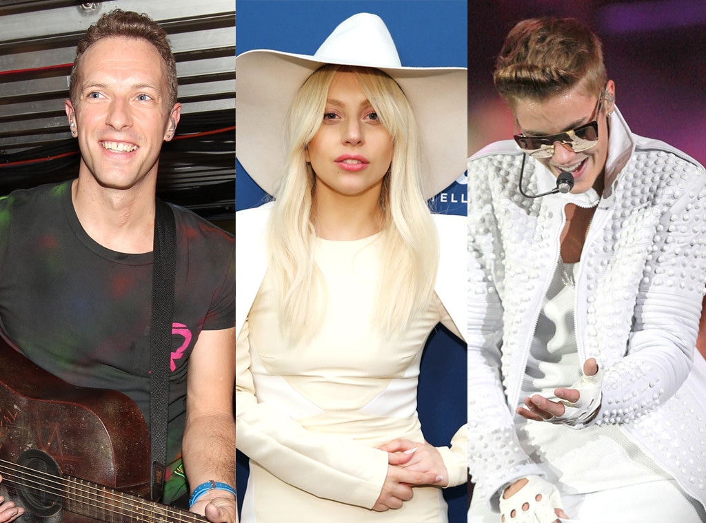 Coldplay, Lady Gaga, Justin Bieber