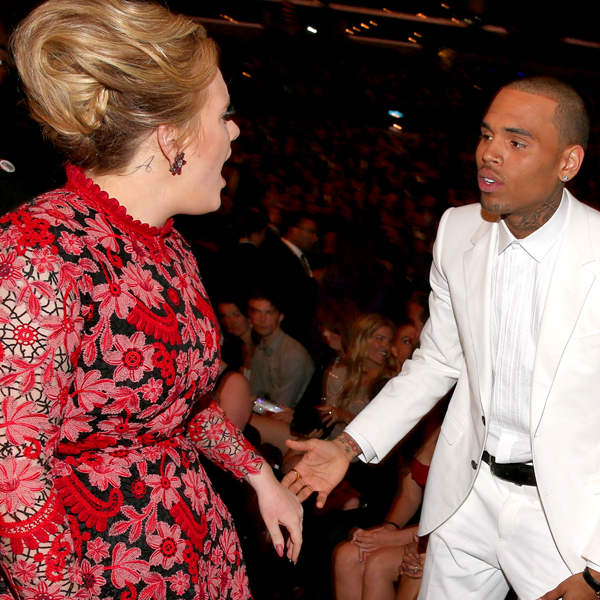 Adele And Chris Brown At The Grammys Yelling And Hugs E Online