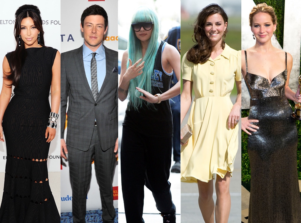 Kim Kardashian, Cory Monteith, Amanda Bynes, Kate Middleton, Catherine, Duchess of Cambrige, Jennifer Lawrence