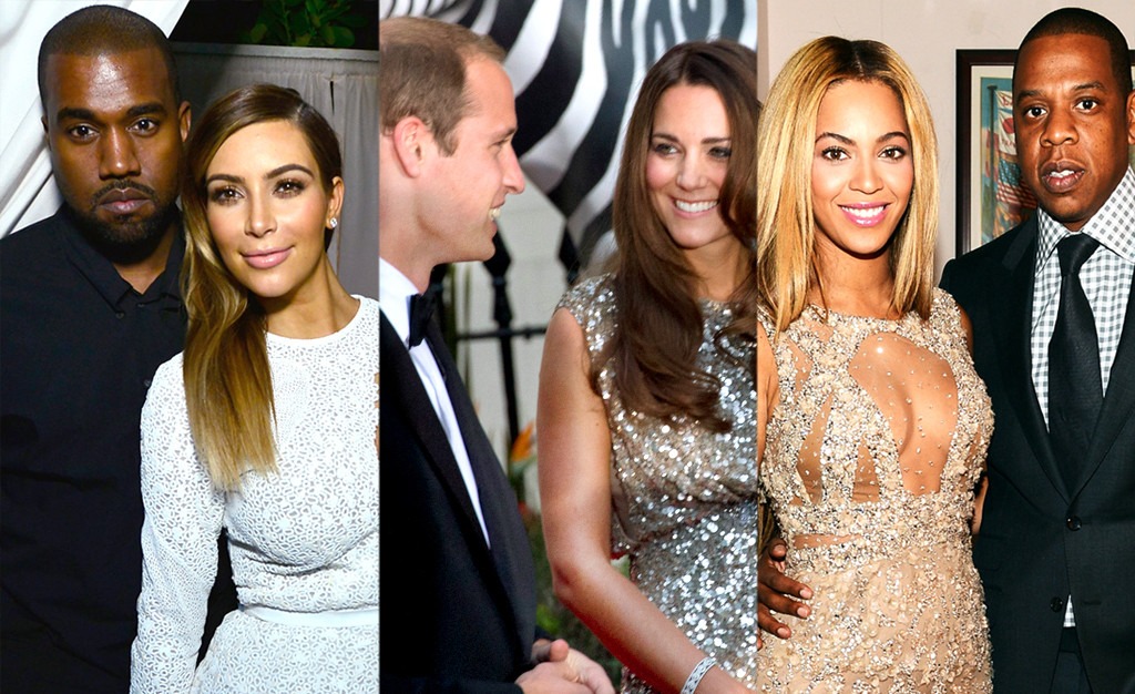 Kim Kardashian, Kanye West, Prince WiIliam. Duchess Catherine, Beyonce, Jay-Z