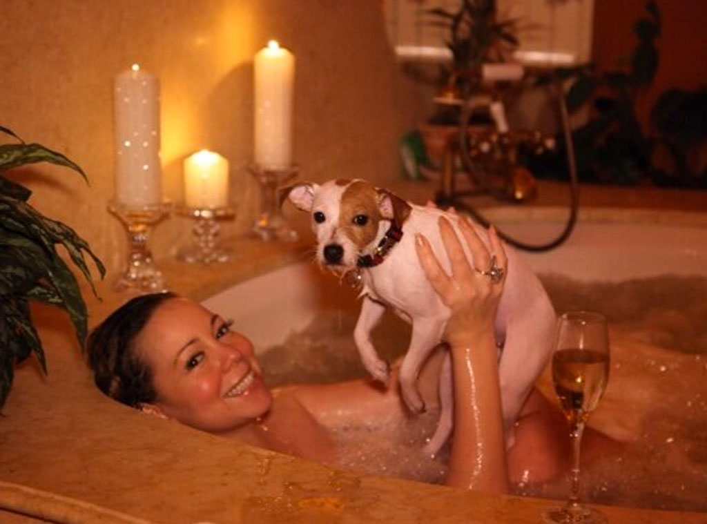 Mariah Carey Wears Candy Bra, Lounges in Bathtub in Valentine's