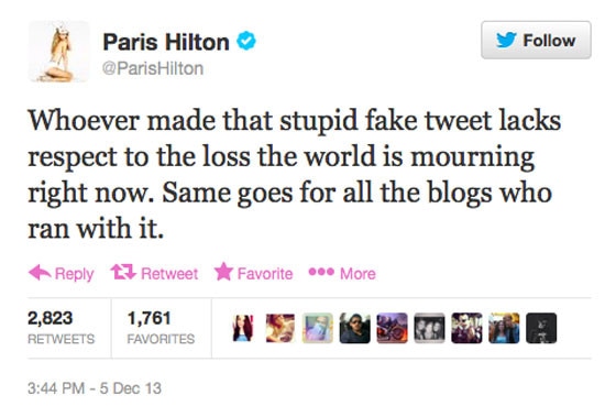 Paris Hilton, Nelson Mandela Tweets