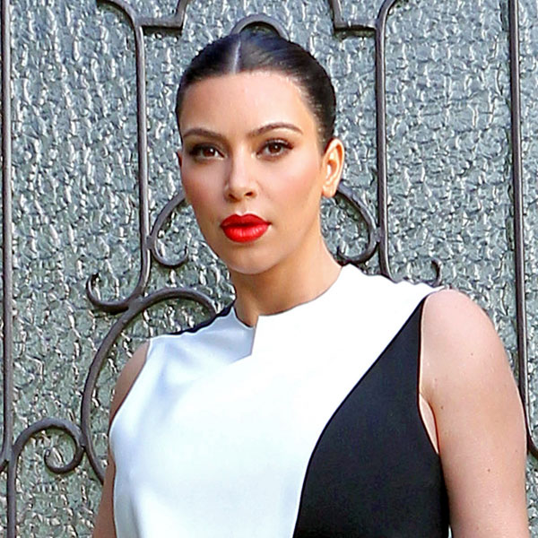 Kim Kardashian and Her Baby Bump Stun in Black and White Shift Dress