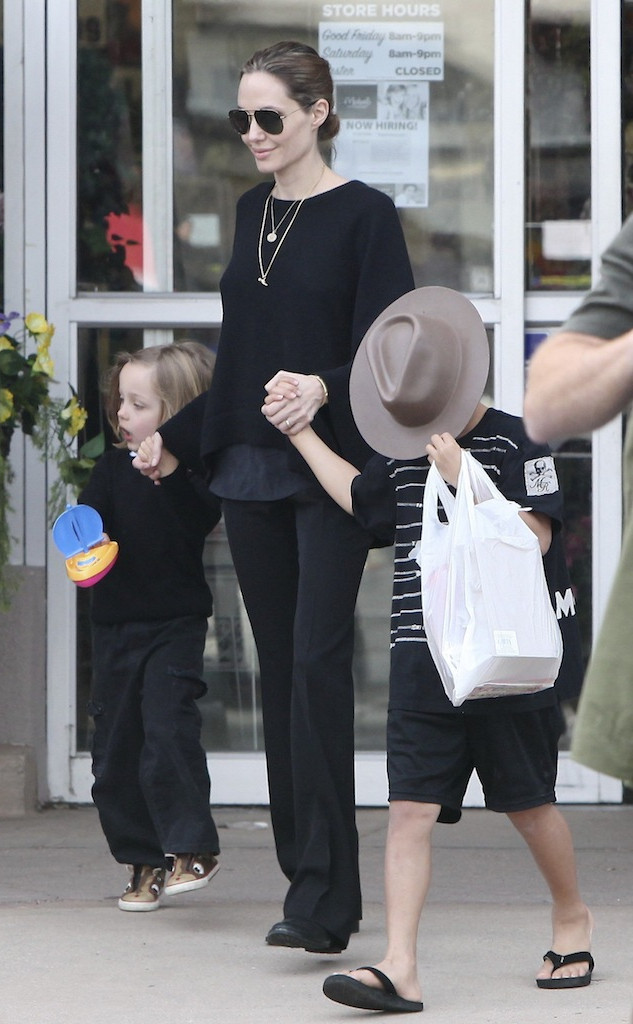 Angelina Jolie in Aquatalia Boots in Los Angeles with Knox Jolie
