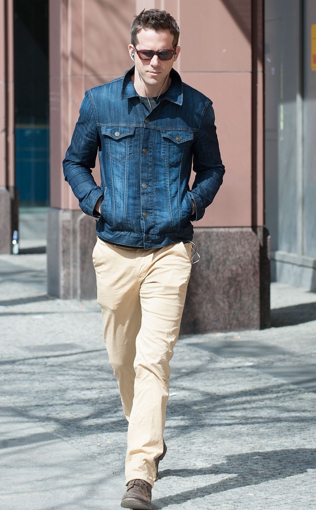 blue jean jacket with khaki pants