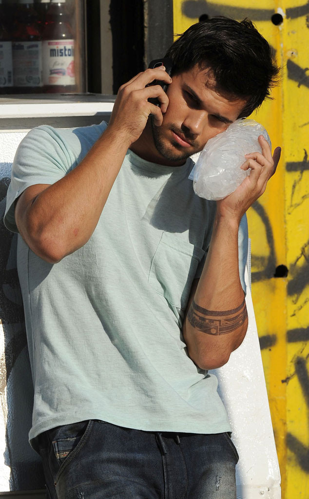 Ouch?! Taylor Lautner Ices His Face on Set of New Movie