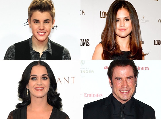 Justin Bieber, Selena Gomez, Katy Perry, John Travolta