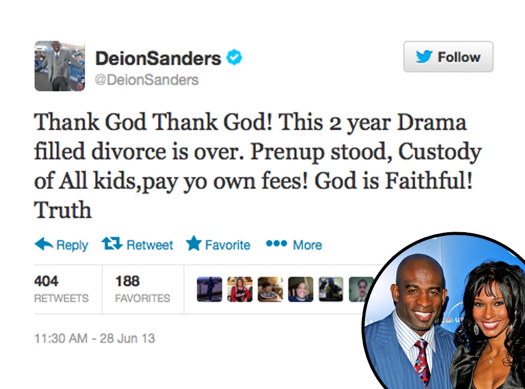 Deion Sanders Tweets "Thank God" After Finalizing Divorce