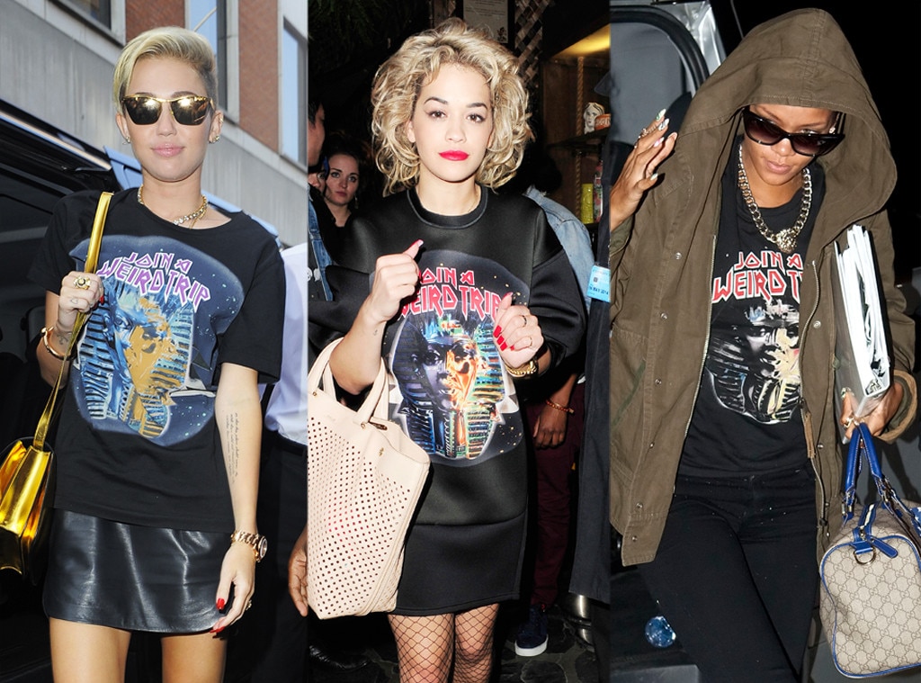 Miley Cyrus Rihanna and Rita Ora Wear Same Graphic Tee