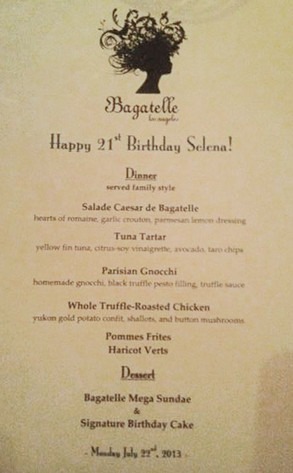 birthday 21st selena gomez dinner bagatelle