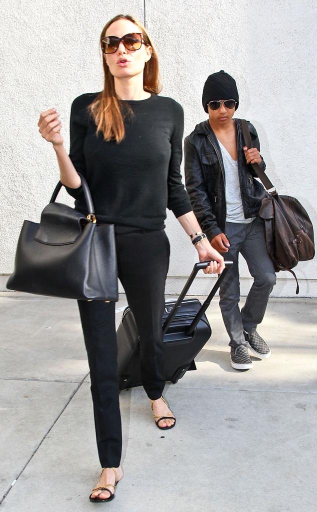 Angelina Jolie and Son Maddox Look Airport Chic at LAX