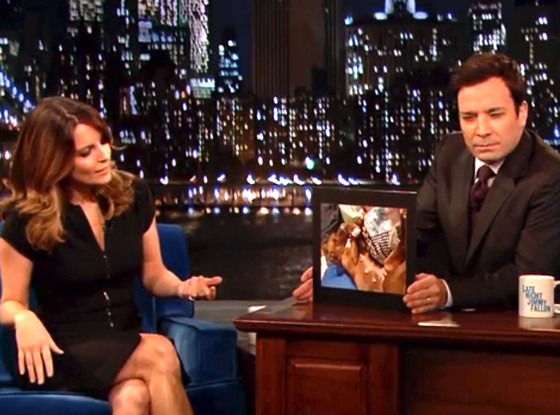 Tina Fey Takes Closer Look At Emmys Nip Slip Watch Now E News