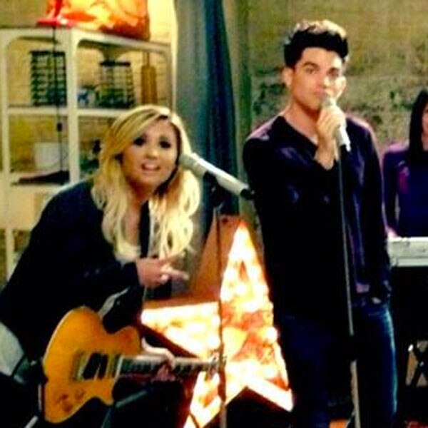 Lea Michele Posts Glee Set Pics With Demi Lovato Adam Lambert