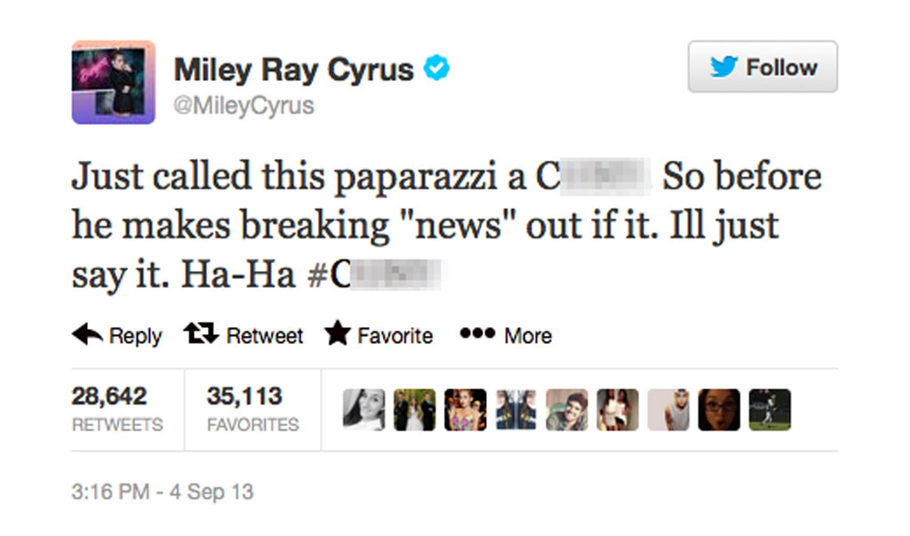 Miley Cyrus, Tweet
