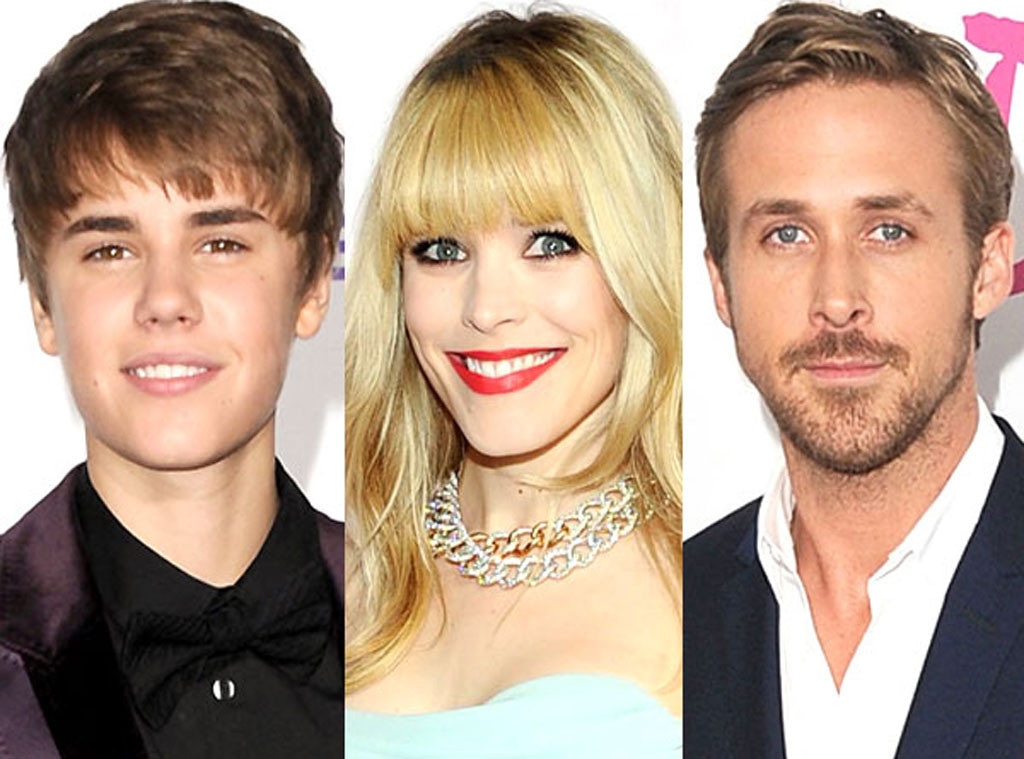 Justin Bieber, Rachel McAdams, Ryan Gosling