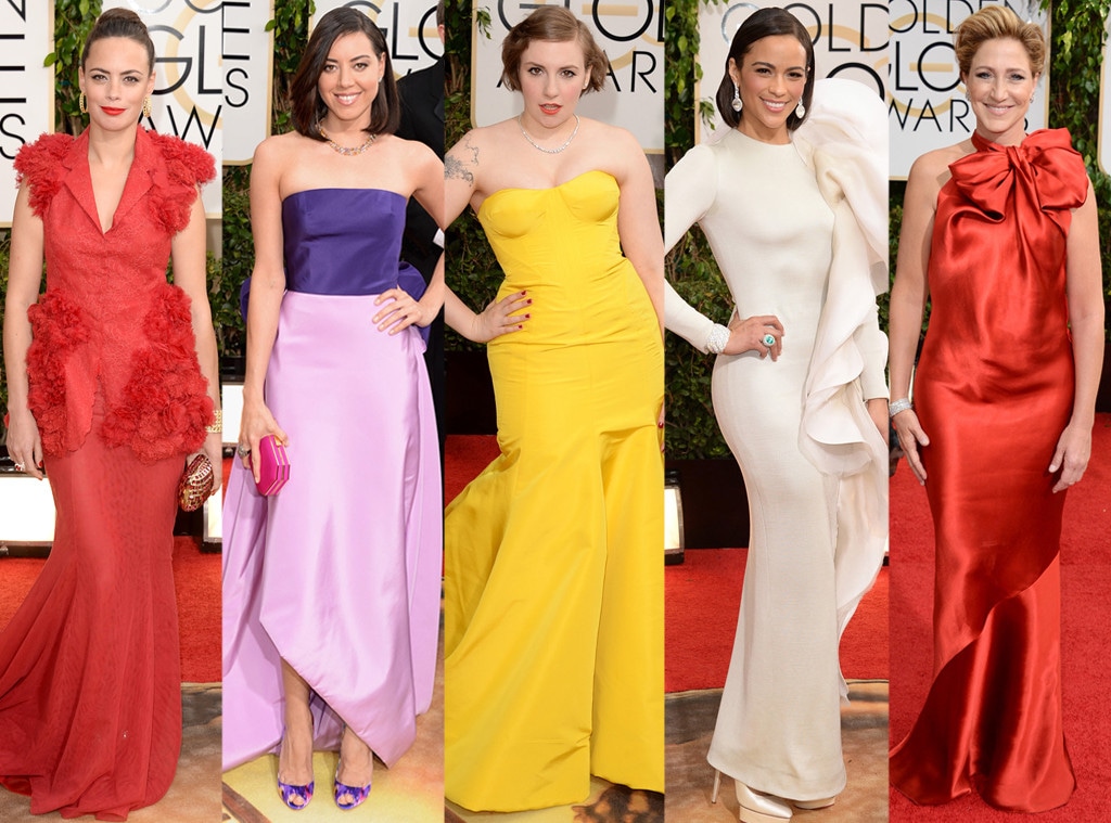 Worst Dresses, Lena Dunham, Edie Falco, Paula Patton, Aubrey Plaza, Berenice Bejo, Golden Globes