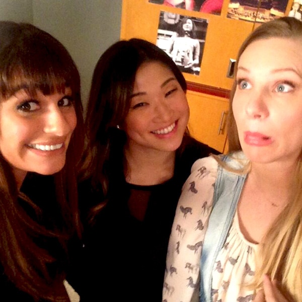 Heather Morris Makes a Silly Face in Lea s BTS Glee Pic