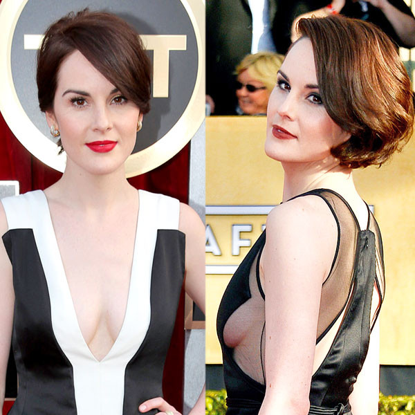 2014 Sag Awards Michelle Dockery Steps Out In Plunging Neckline One Year After Flashing Major