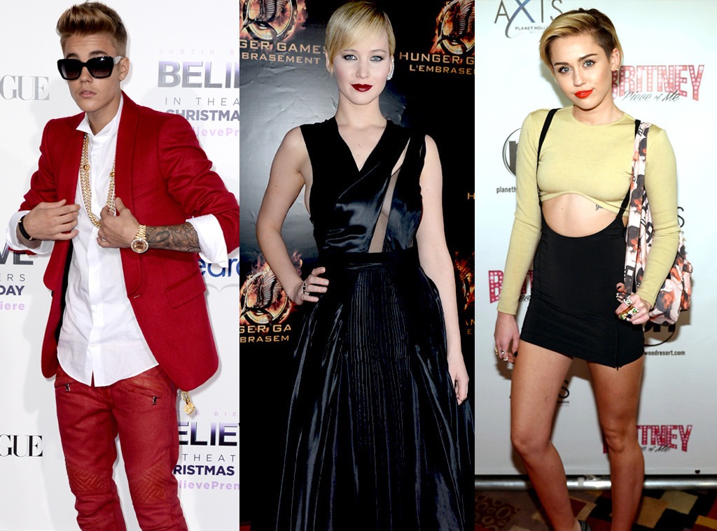 Justin Bieber, Jennifer Lawrence, Miley Cyrus