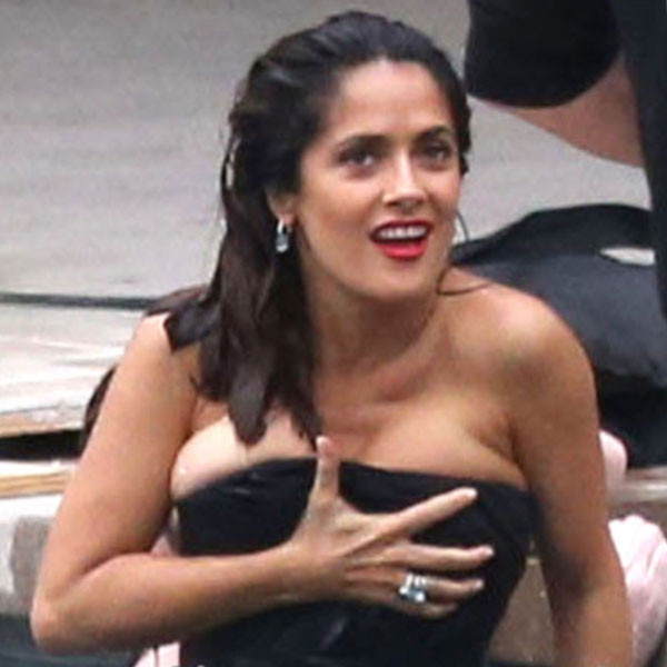 Salma Hayek Barely Avoids Wardrobe Malfunction During Wet Photo Shoot