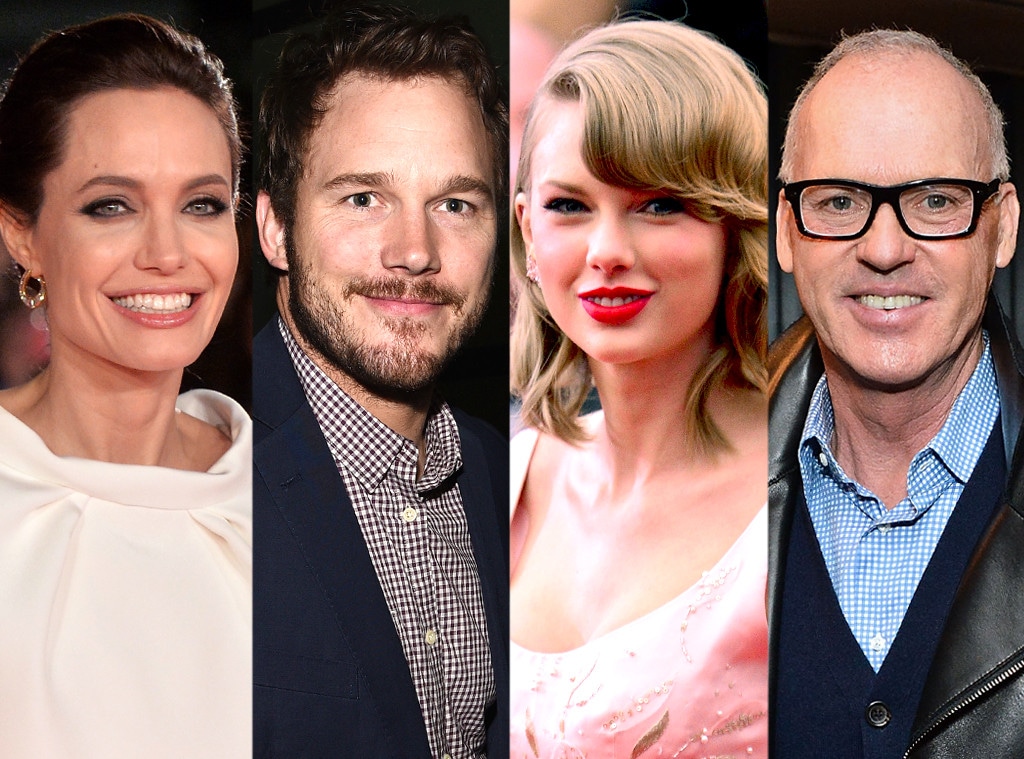 Angelina Jolie, Taylor Swift, Chris Pratt, Michael Keaton