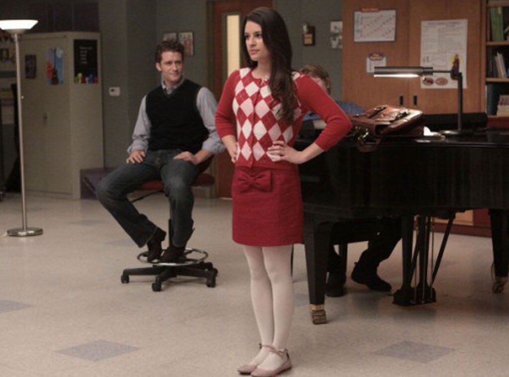 Rachel in Red Argyle from Lea Michele #39 s Style Evolution on Glee: Frumpy