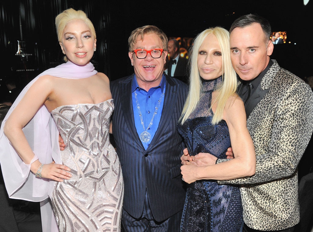 Lady Gaga, Sir Elton John, Donatella Versace, David Furnish, Oscars Elton John Party 2014