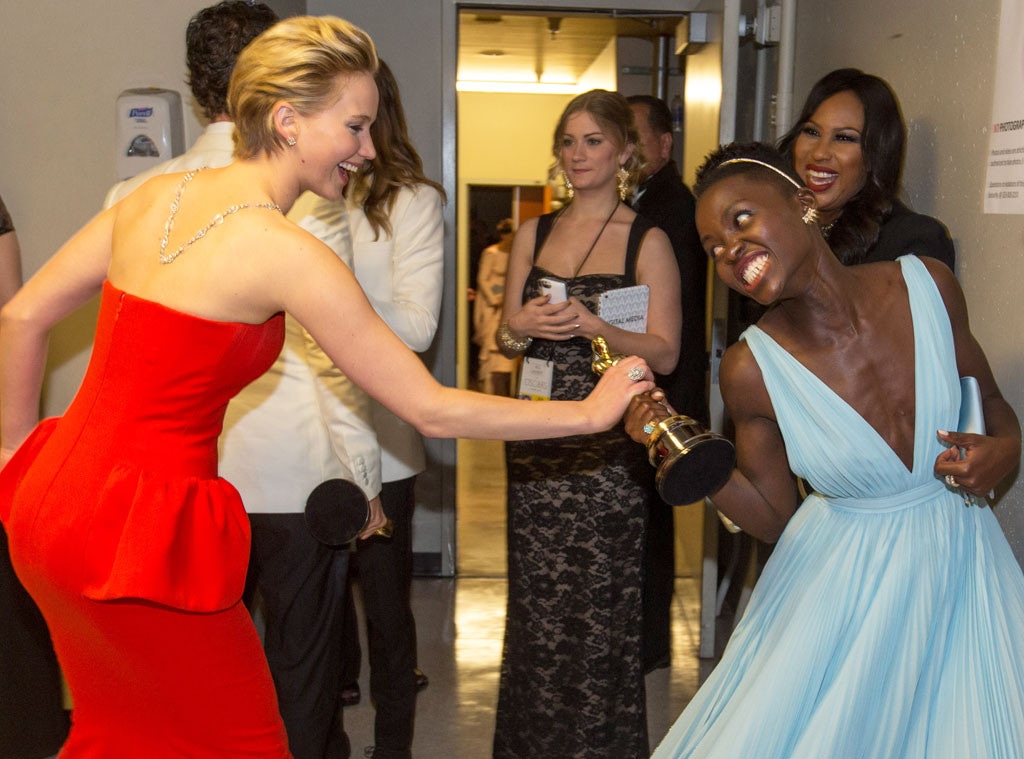 Jennifer Lawrence, Lupita Nyong'o, Oscars Backstage