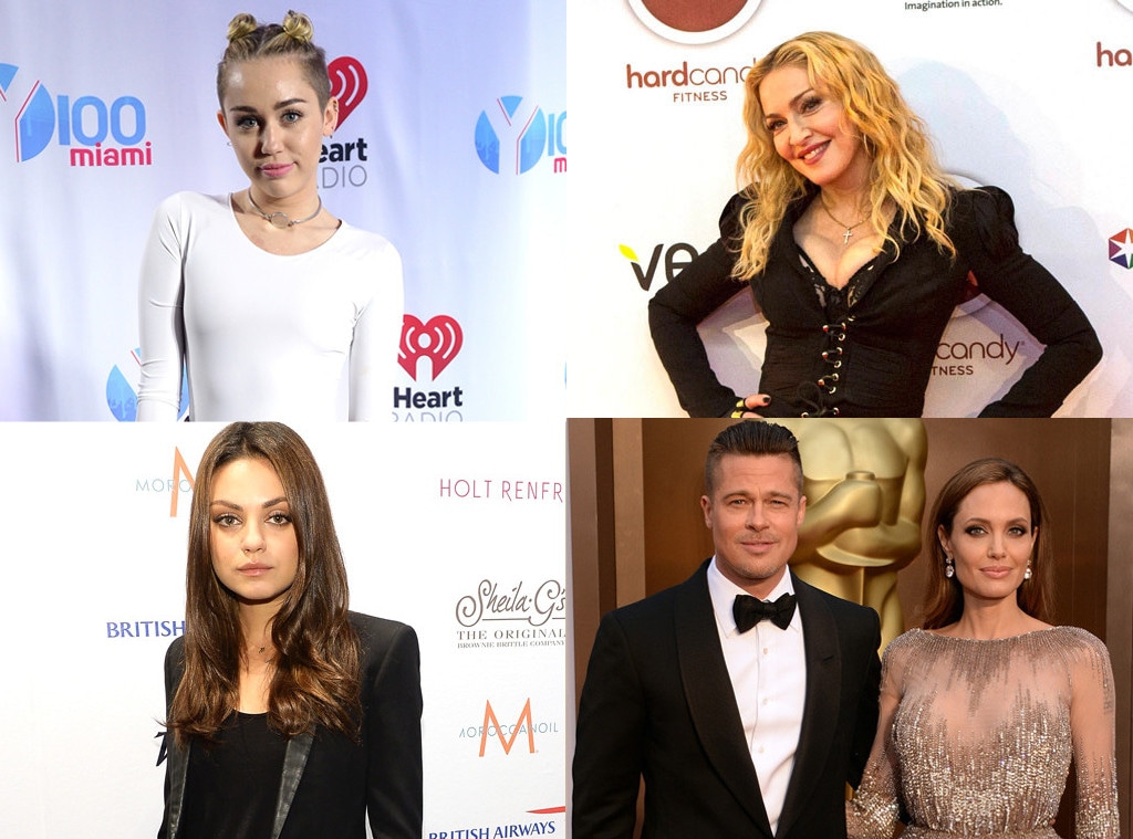 Miley Cyrus, Mila Kunis, Brad Pitt, Angelina Jolie, Madonna