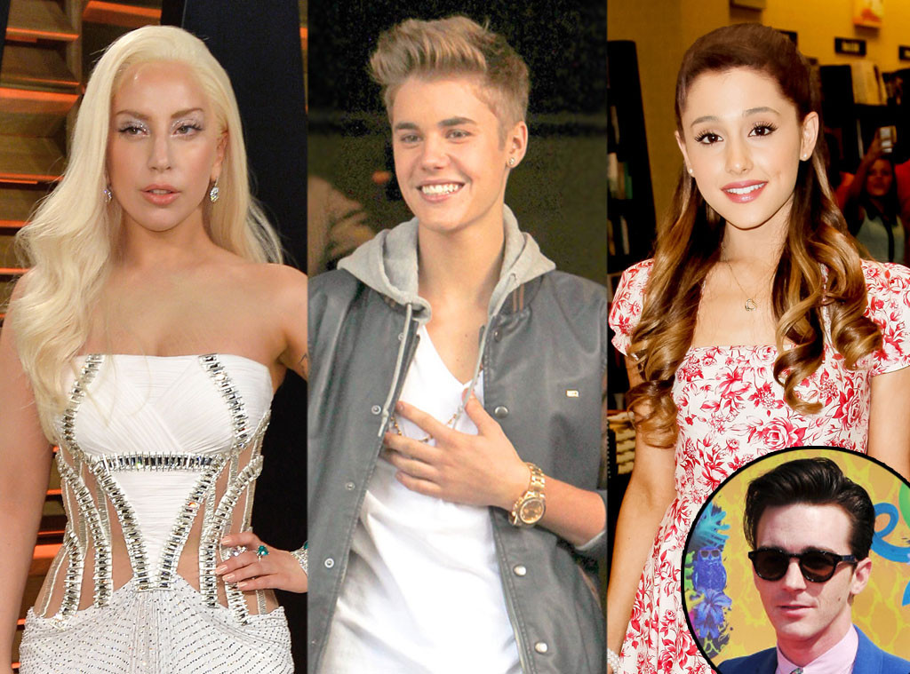 Lady Gaga, Justin Bieber, Ariana Grande, Drake Bell