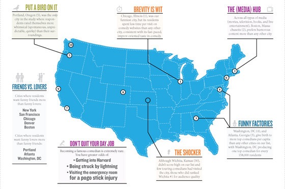 The 50 Funniest Cities in America Map