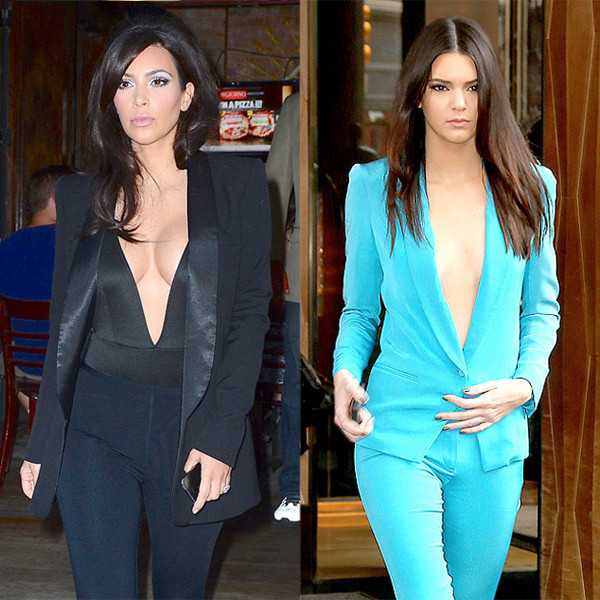 Kim Vs Kendall Who Wore The Plunging Tux Better E Online