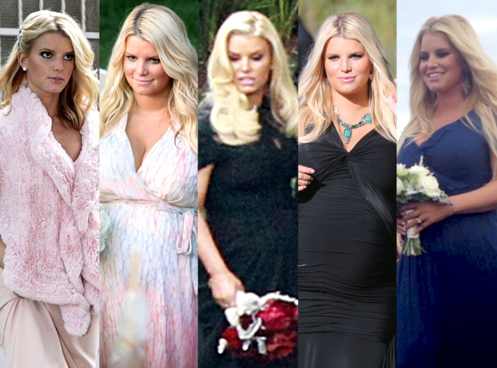 Pregnant Jessica Simpson Wears Colorful Bridesmaids Dress at
