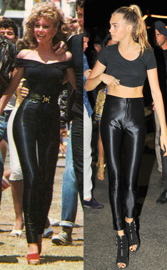Cara Delevingne channels Sandy from Grease in skintight black leggings