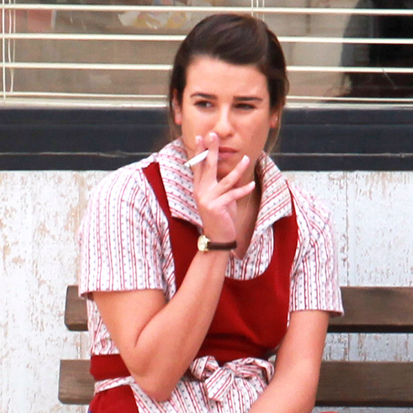 Lea Michele Smokes on SOA Set