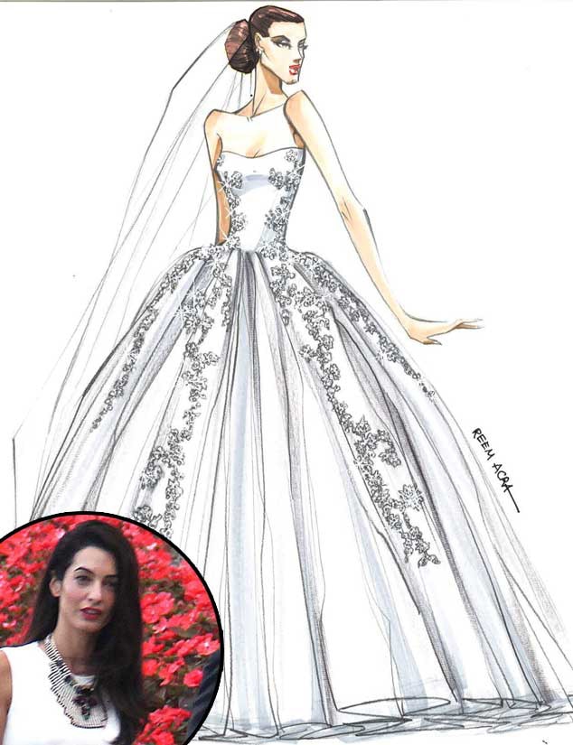 Amal Alamuddin, Wedding Dress Sketch, Reem Acra