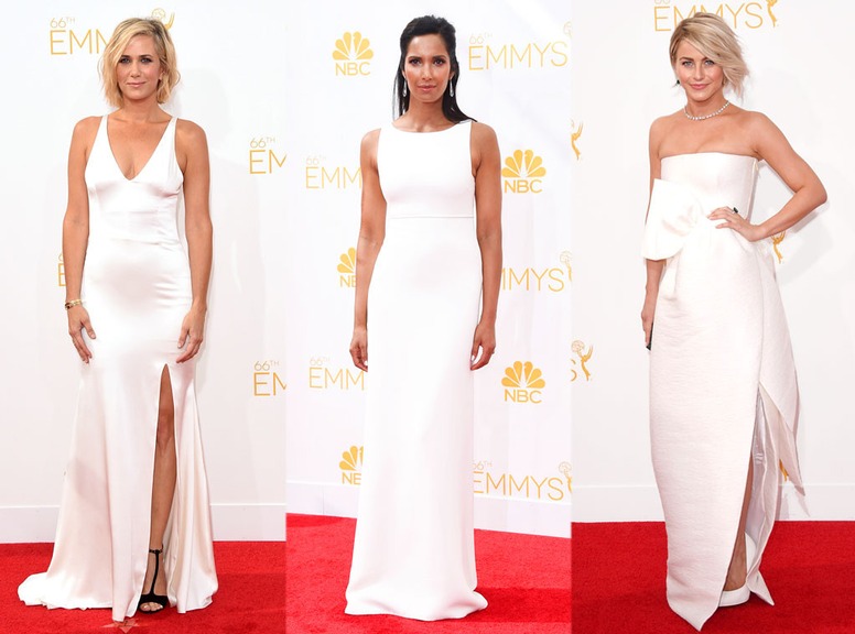 White Column Gowns, Kristen Wiig, Padma Lakshmi, Julianne Hough, Emmy Awards 2014