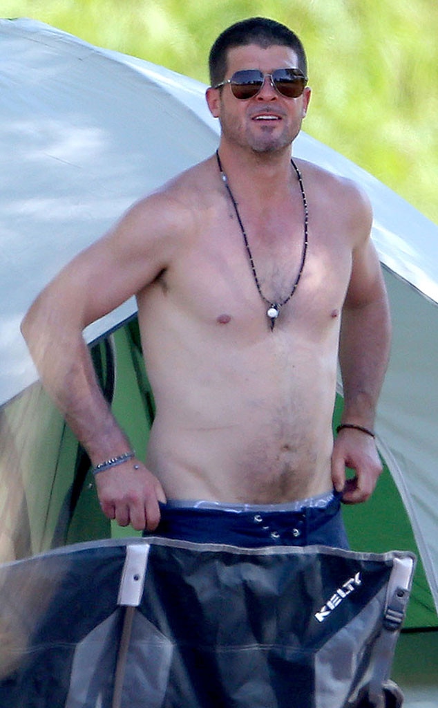 Robin Thicke Enjoys Family Camping Trip The great outdoors! Shirtless Robin