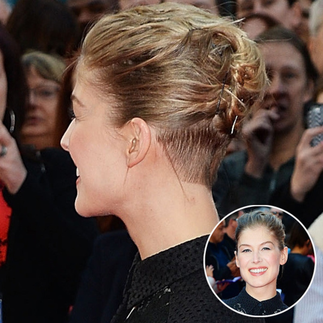 Rosamund Pike Debuts Shaved Haircut See The Pic E Online Ca Rosamund Pike Debuts Shaved Haircut See The Pic E Online Ca