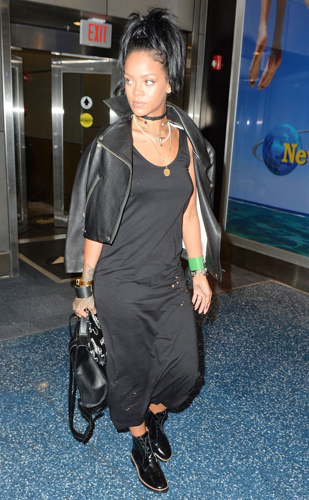 Rihanna Goes Braless, Wears See-Through Dress at Airport Rihanna Goes Braless, Wears See-Through Dress at Airport