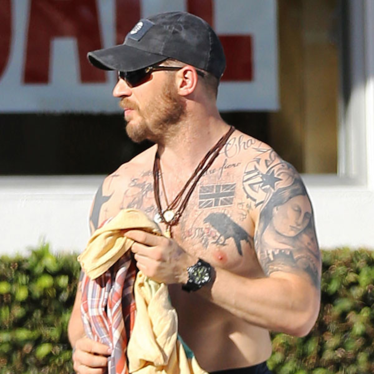 Tom Hardy Steps Out Shirtless Amid Secret Wedding Reports