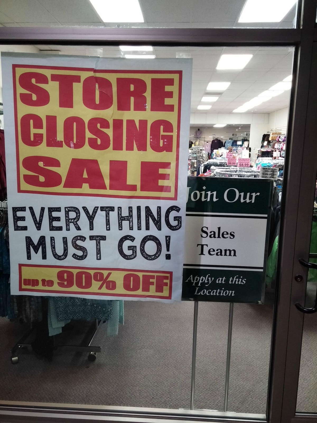 Our everything. Store closing sale. Closing down sale everything must go. Sale must go on.