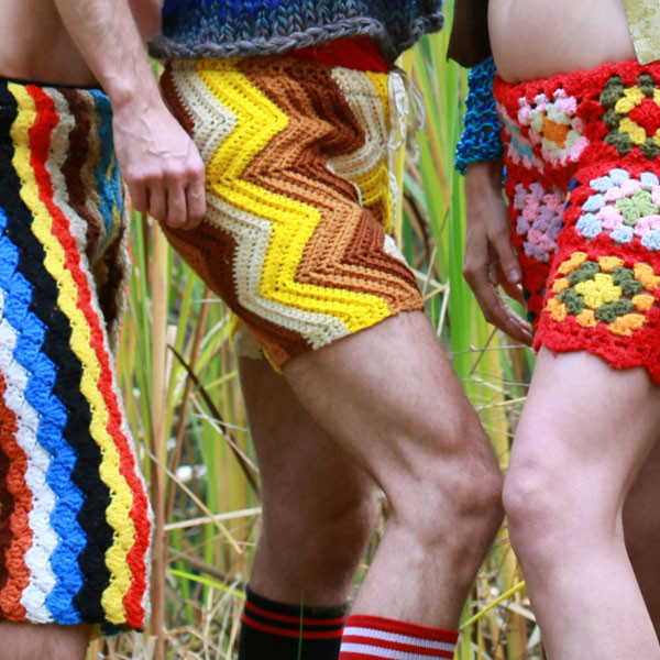 New Fashion For Men: Funky Shorts Crocheted From Recycled Vintage