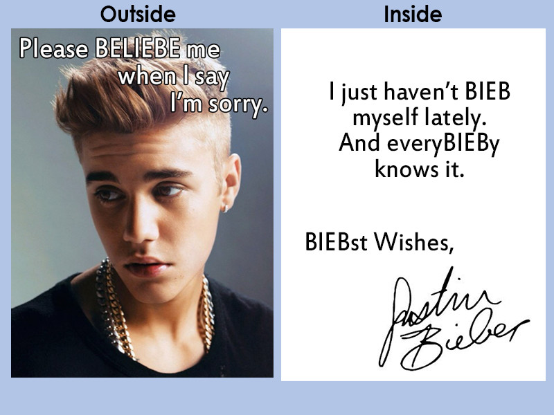 Photo #456572 from Justin Bieber Apology Cards | E! News