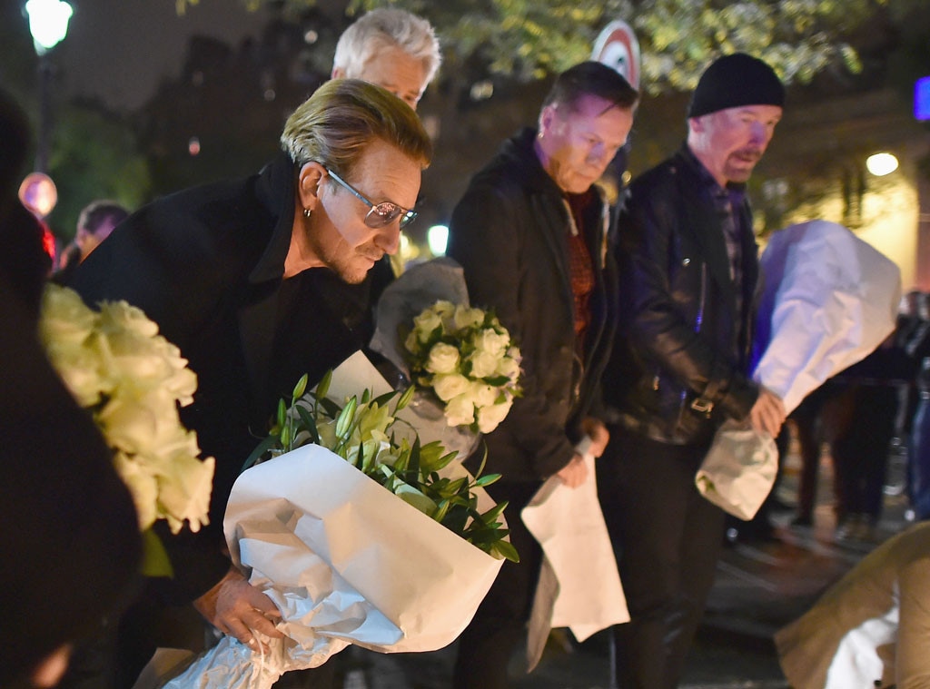 U2, Bono, The Edge, Larry Mullen Jr., Adam Clayton, Paris Attacks Tribute