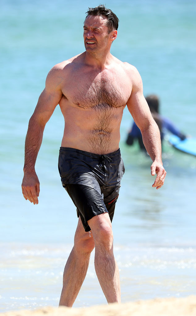 Hugh Jackman Shows Off His Ripped Body on the Beach in Australia E