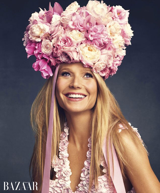 バザー　guinness paltrow Gwyneth Paltrow & More Rock Huge Floral Hats in Harper's Bazaar