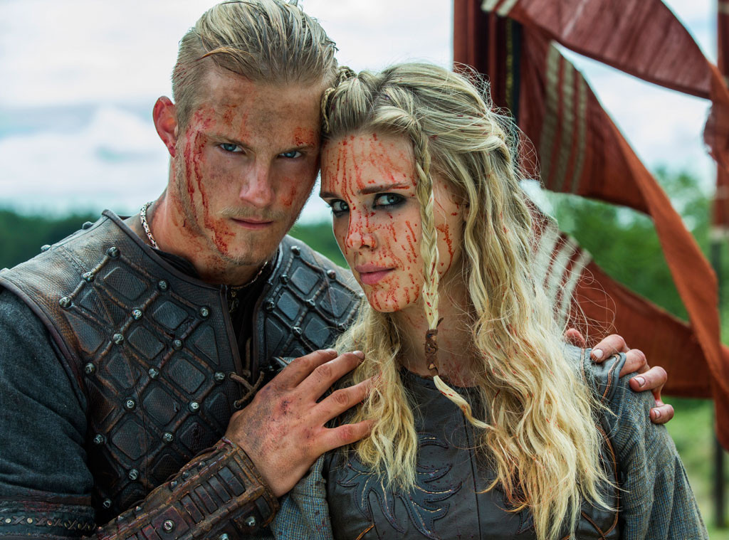 note the hair Alexander Ludwig as Bjorn and Gaia Weiss as Porunn, his  shield maiden wife in #Viking #HistoryCha…