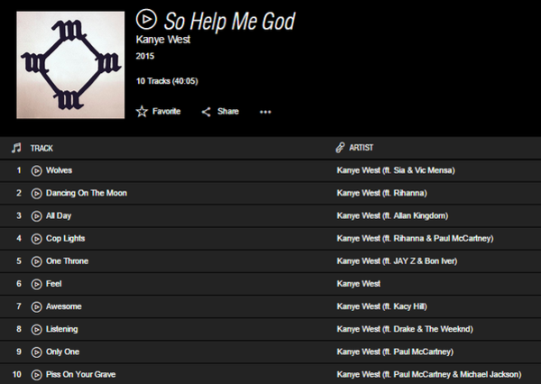Is this the new artwork and track list for Kanye West's So Help Me